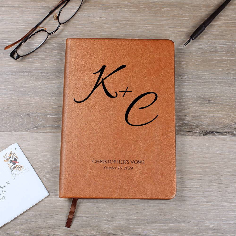 Custom Leather Wedding Vow Journal with Intials