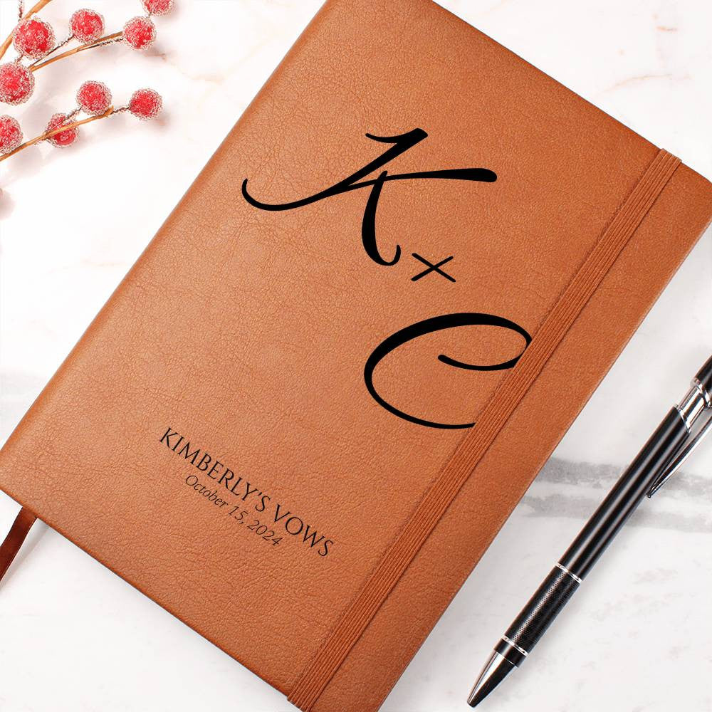 Custom Leather Wedding Vow Journal with Intials