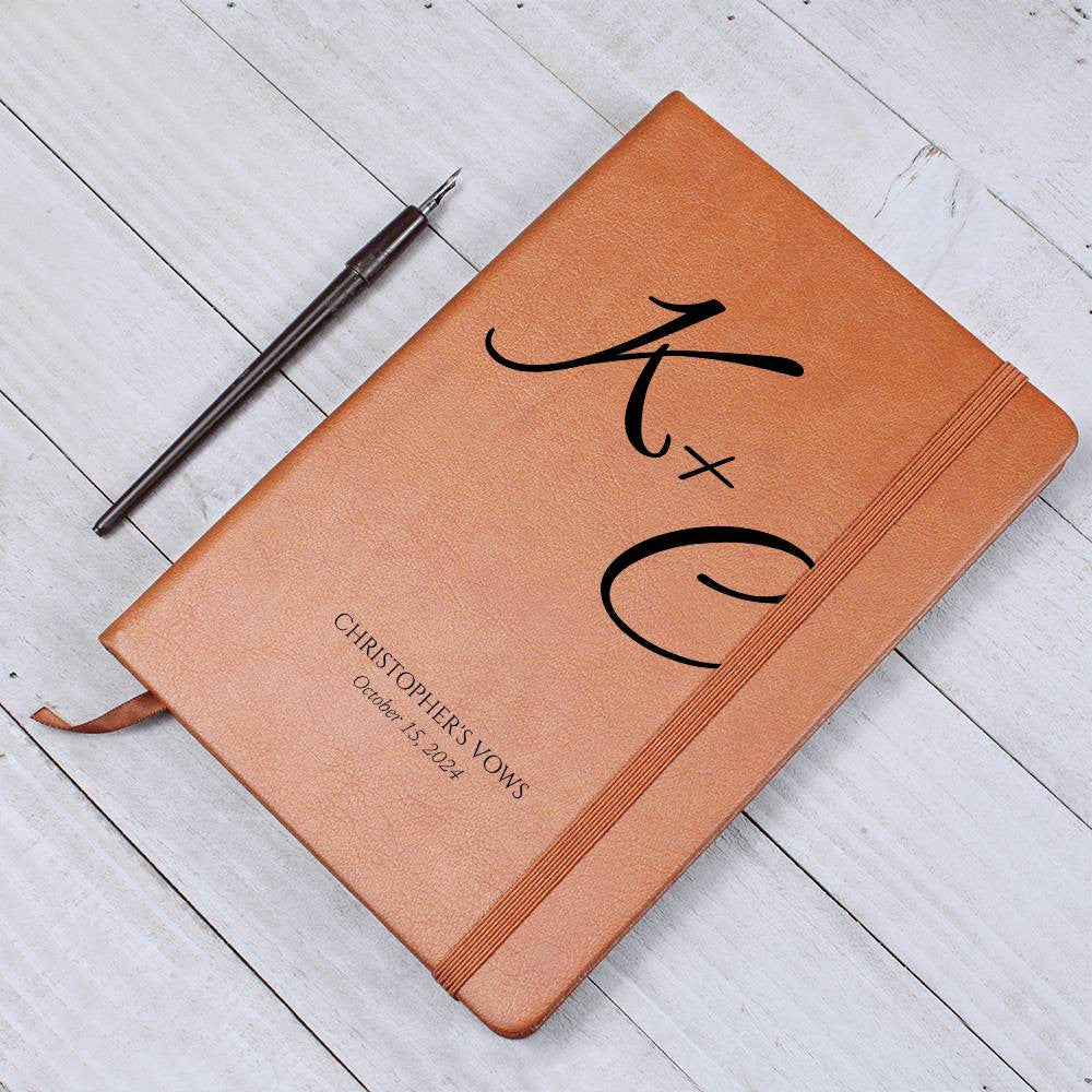 Custom Leather Wedding Vow Journal with Intials
