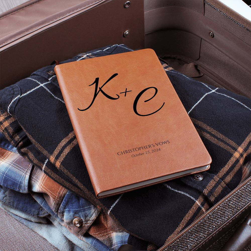 Custom Leather Wedding Vow Journal with Intials