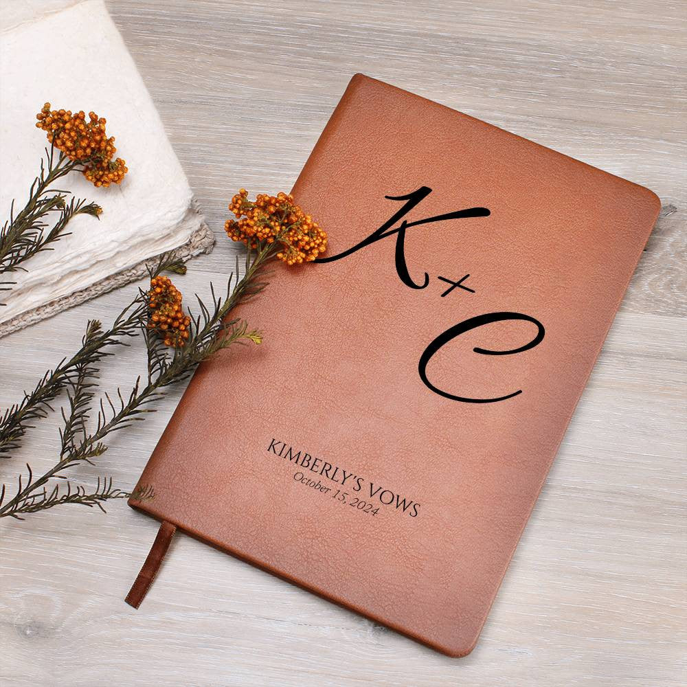 Custom Leather Wedding Vow Journal with Intials