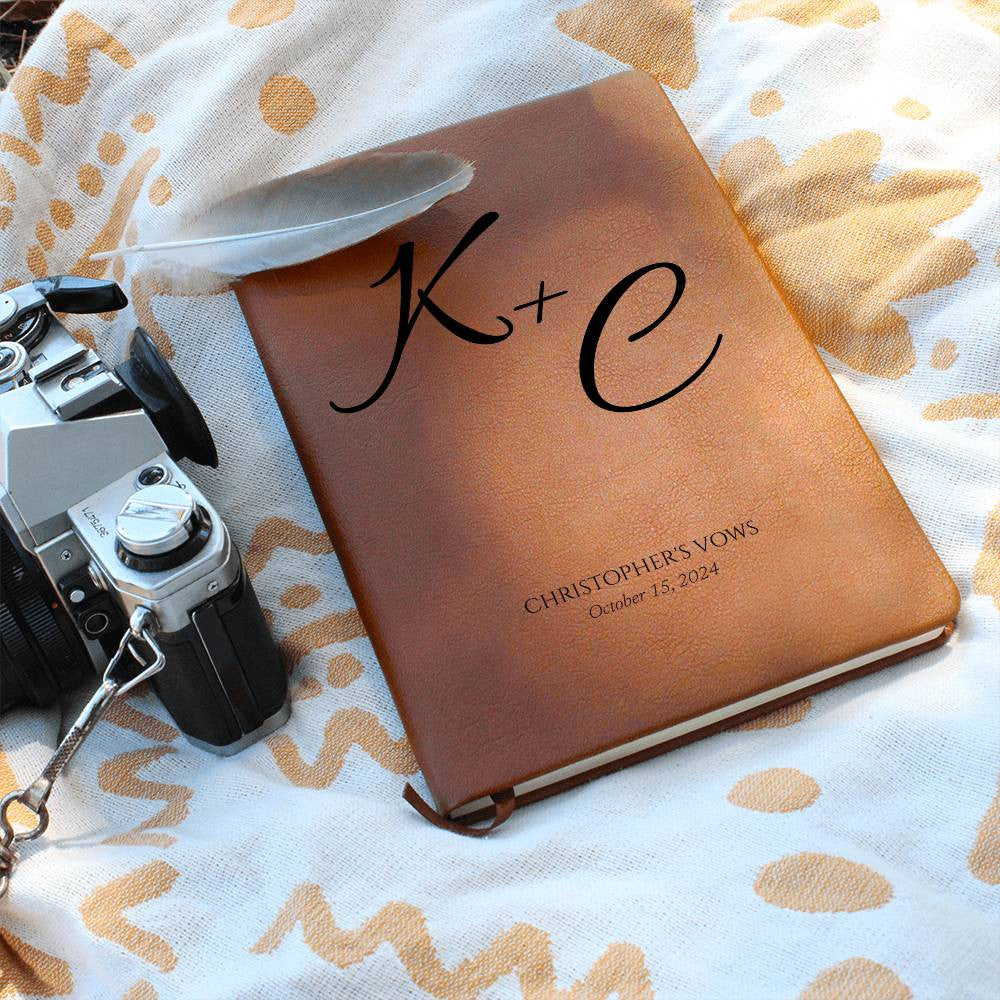Custom Leather Wedding Vow Journal with Intials