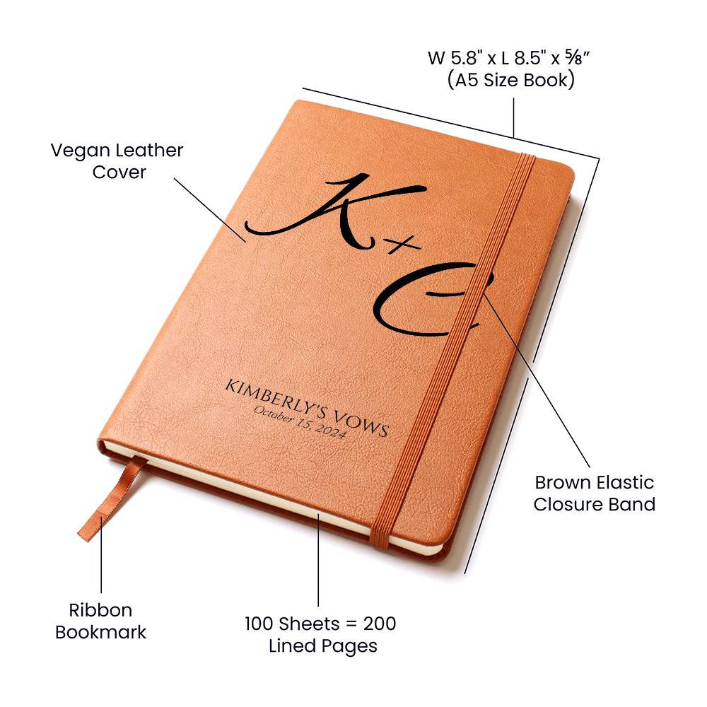 Custom Leather Wedding Vow Journal with Intials