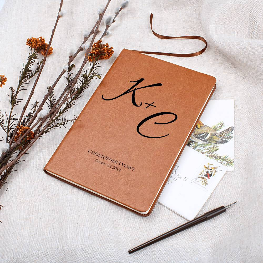 Custom Leather Wedding Vow Journal with Intials