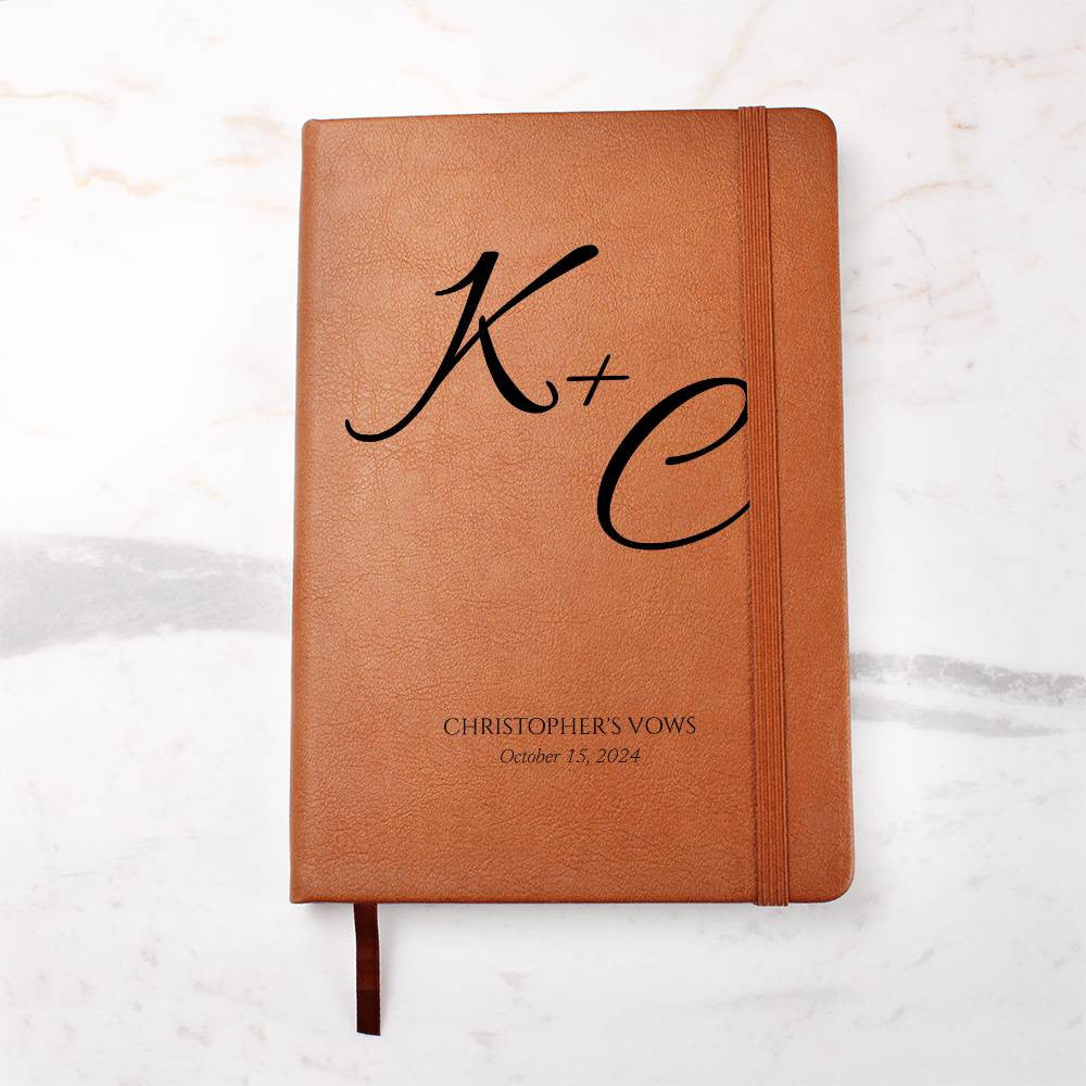 Custom Leather Wedding Vow Journal with Intials