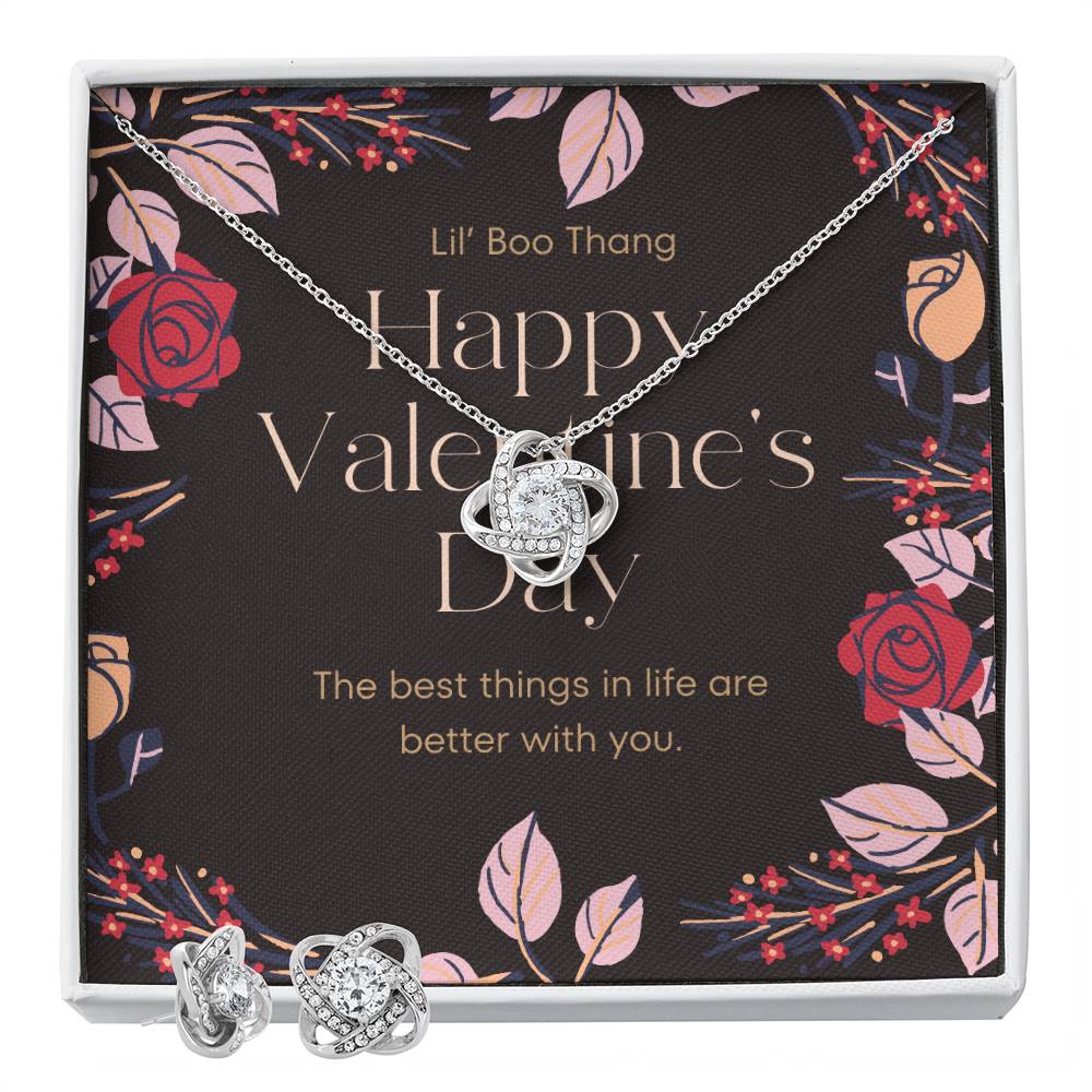 Lil' Boo Thang love knot necklace and earring set - Valentine's Day - 14K Gold Finish