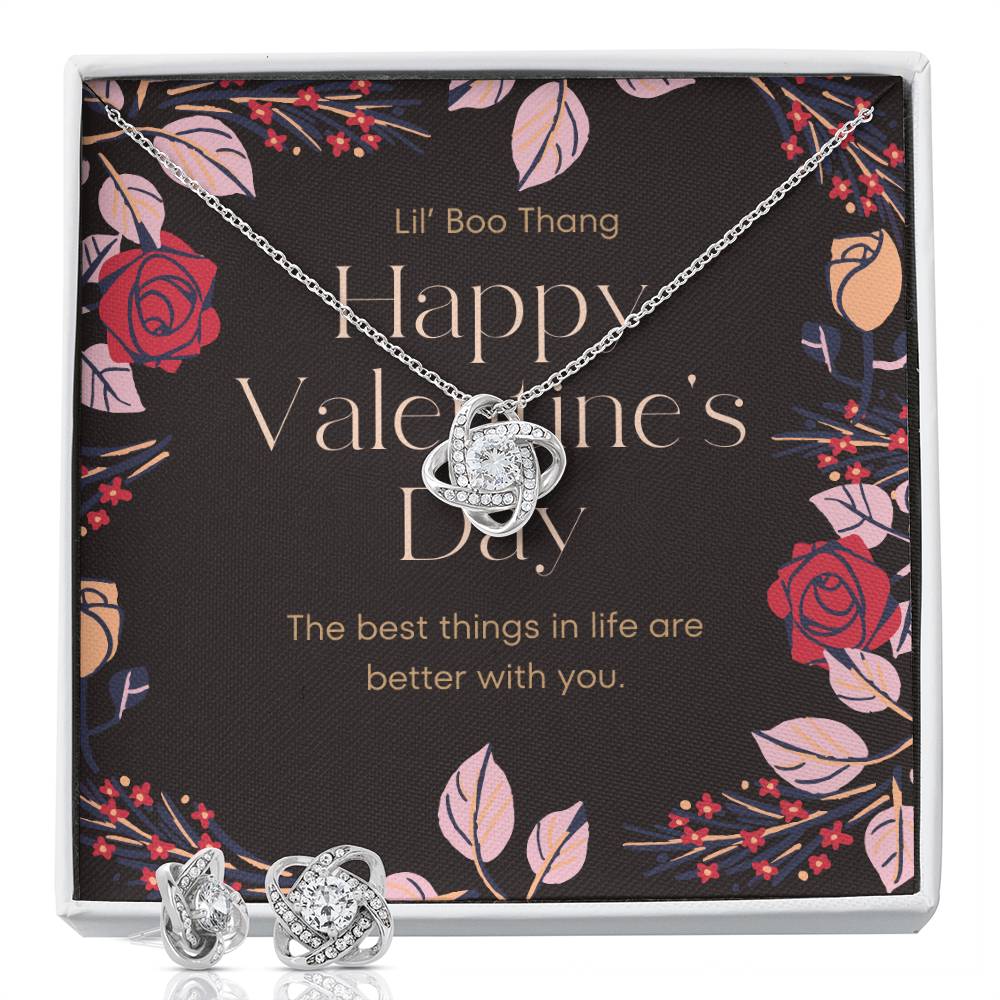 Lil' Boo Thang love knot necklace and earring set - Valentine's Day - 14K Gold Finish