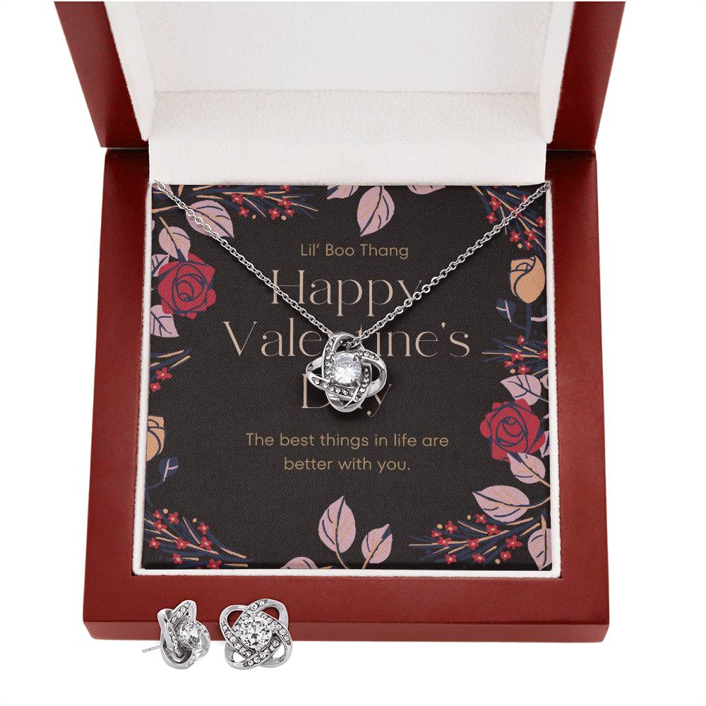 Lil' Boo Thang love knot necklace and earring set - Valentine's Day - 14K Gold Finish