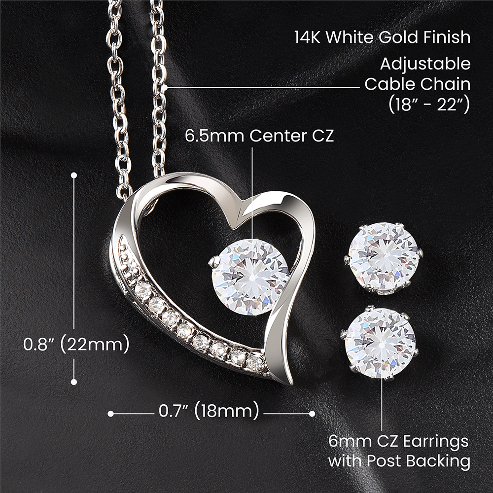 Love of my Life necklace and earring set - Wife Valentine's Day - 14K White Gold Finish