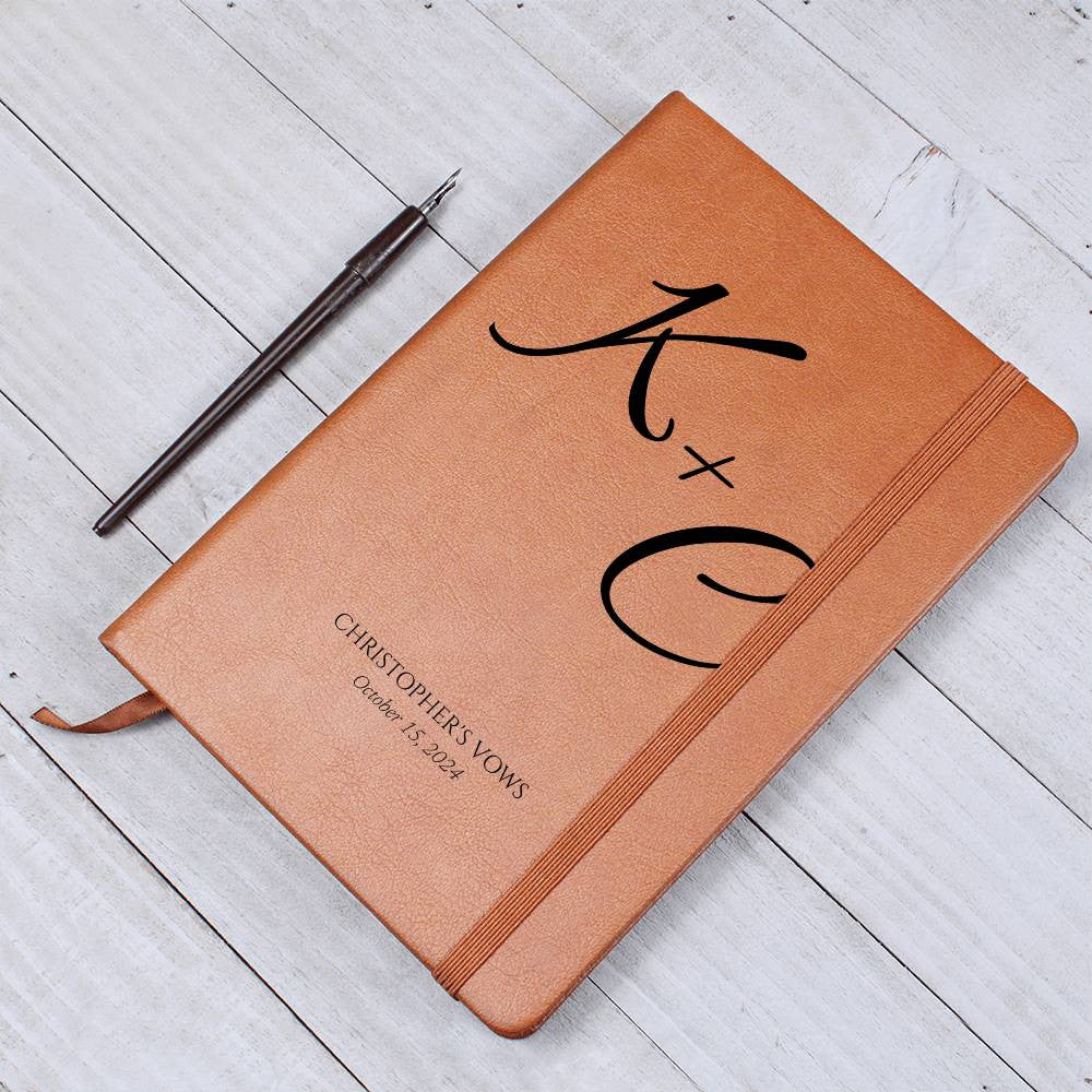 Custom Leather Wedding Vow Journal, Personalized with Initials, Names, and Date, Perfect for Him and Her, Romantic Gift