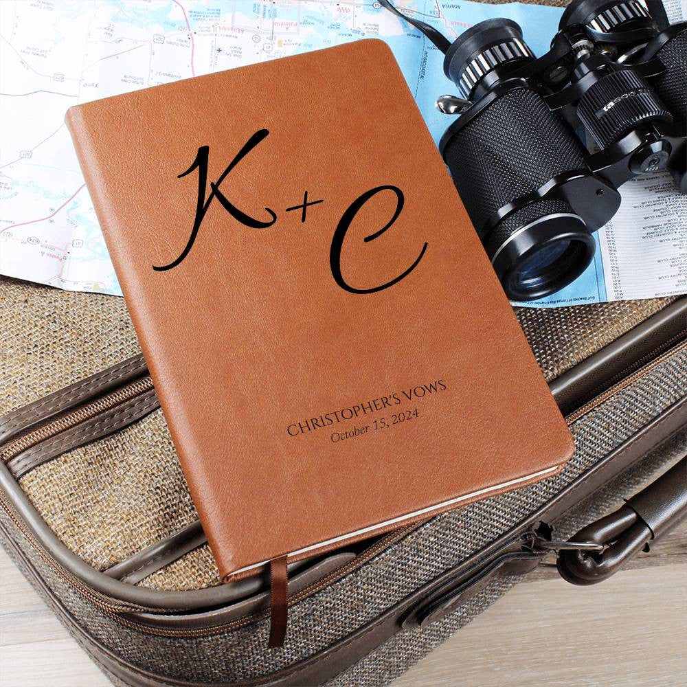 Custom Leather Wedding Vow Journal, Personalized with Initials, Names, and Date, Perfect for Him and Her, Romantic Gift