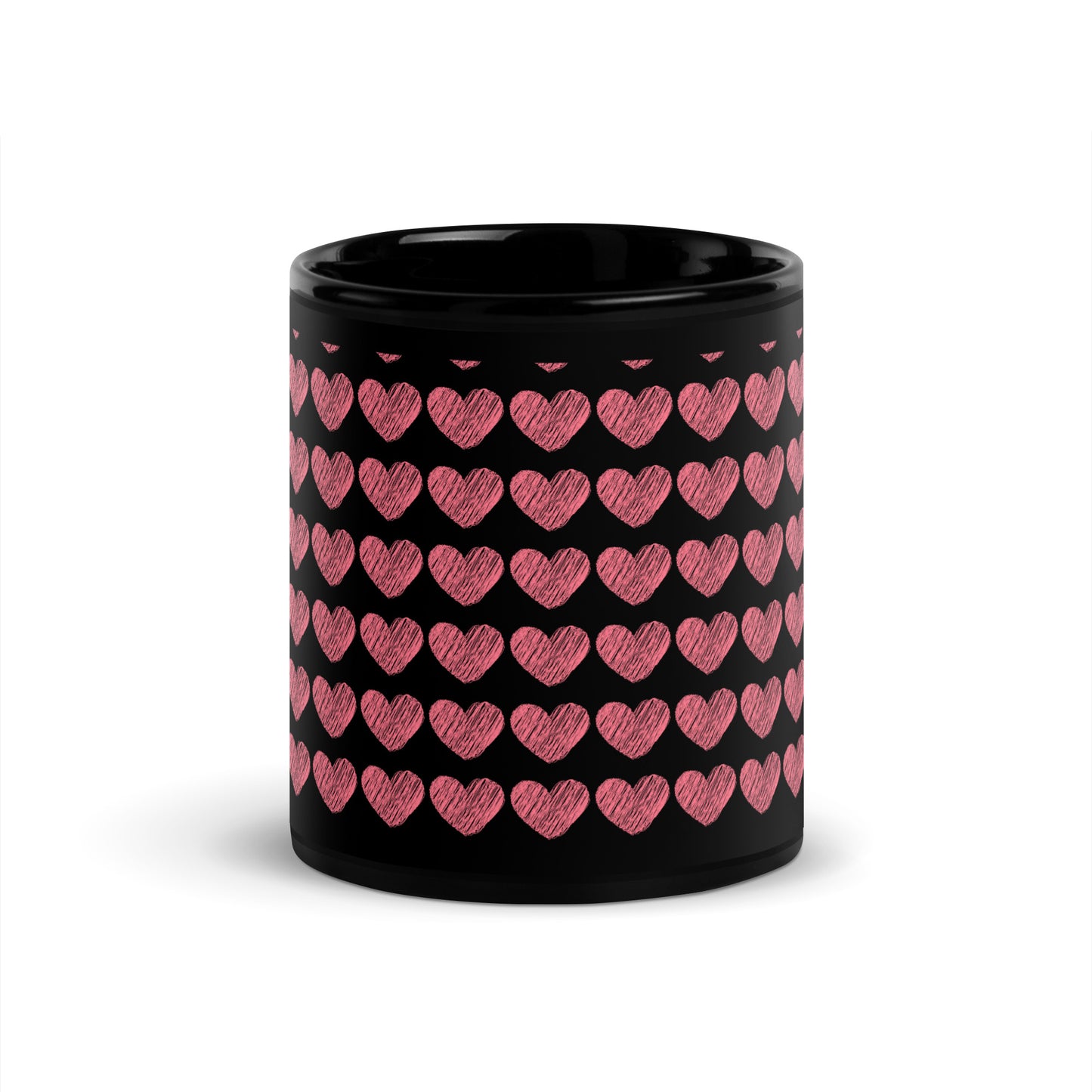 Pink Heart Black Glossy Mug