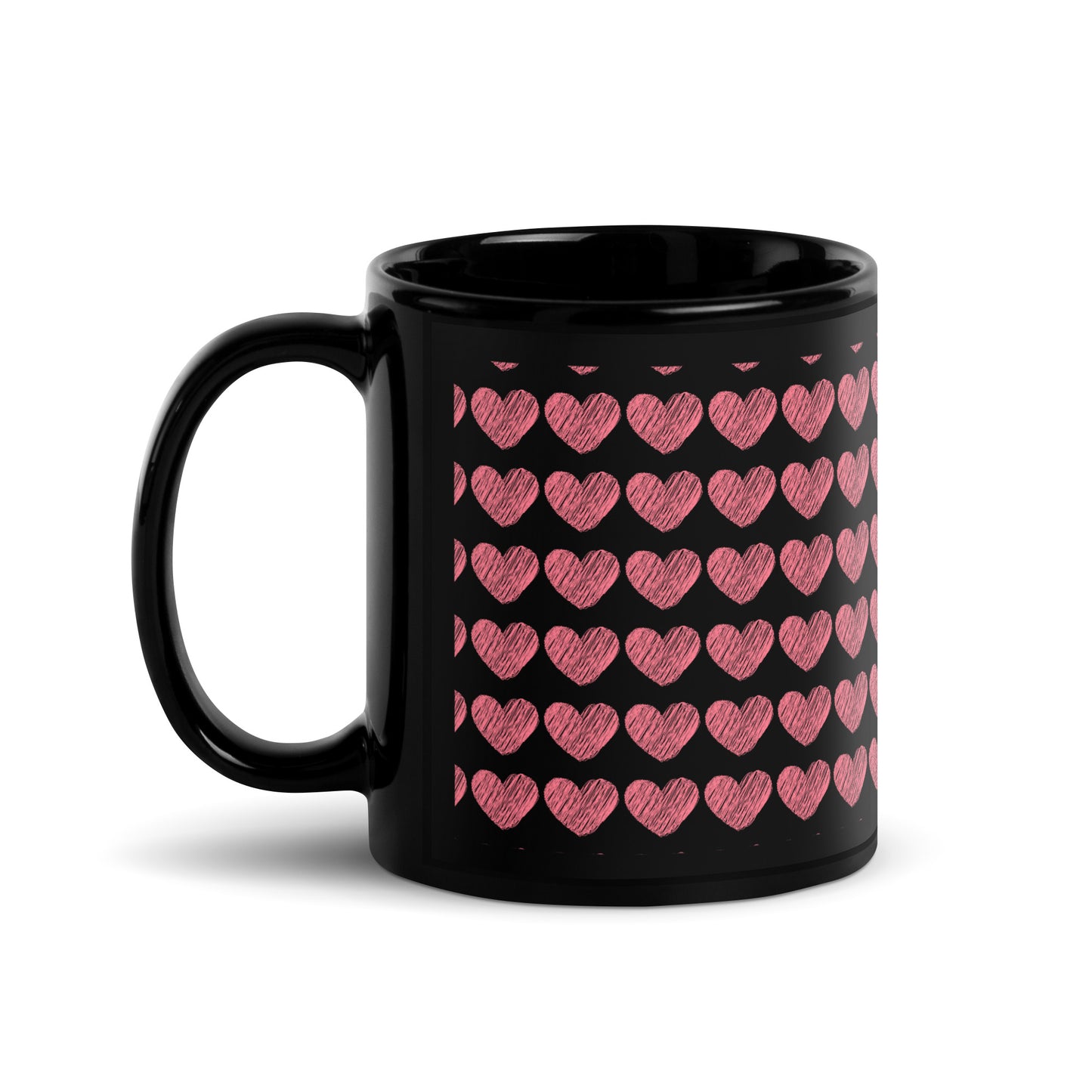 Pink Heart Black Glossy Mug