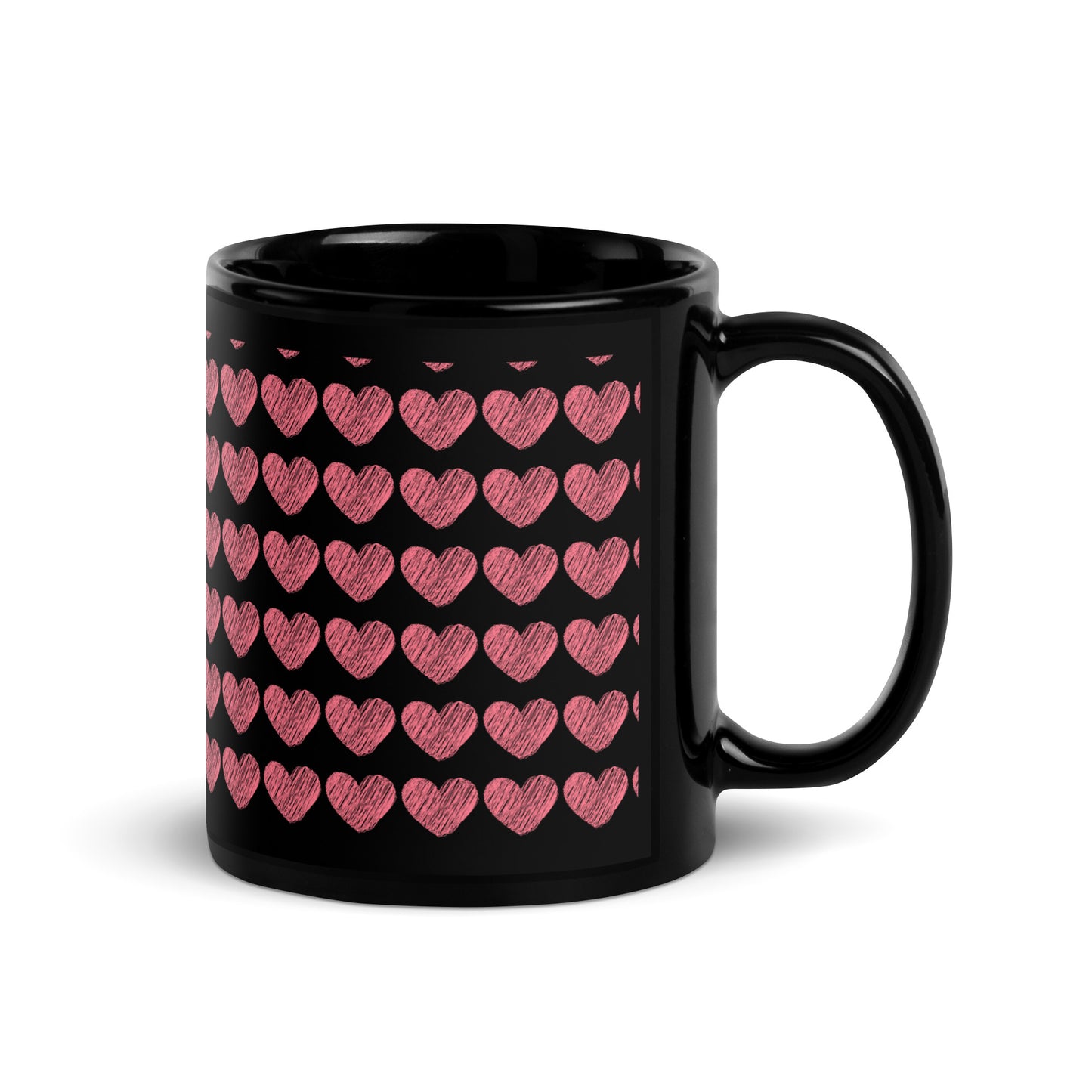 Pink Heart Black Glossy Mug