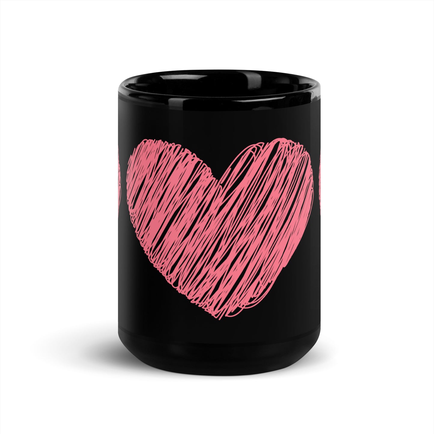 Pink Heart Black Glossy Mug