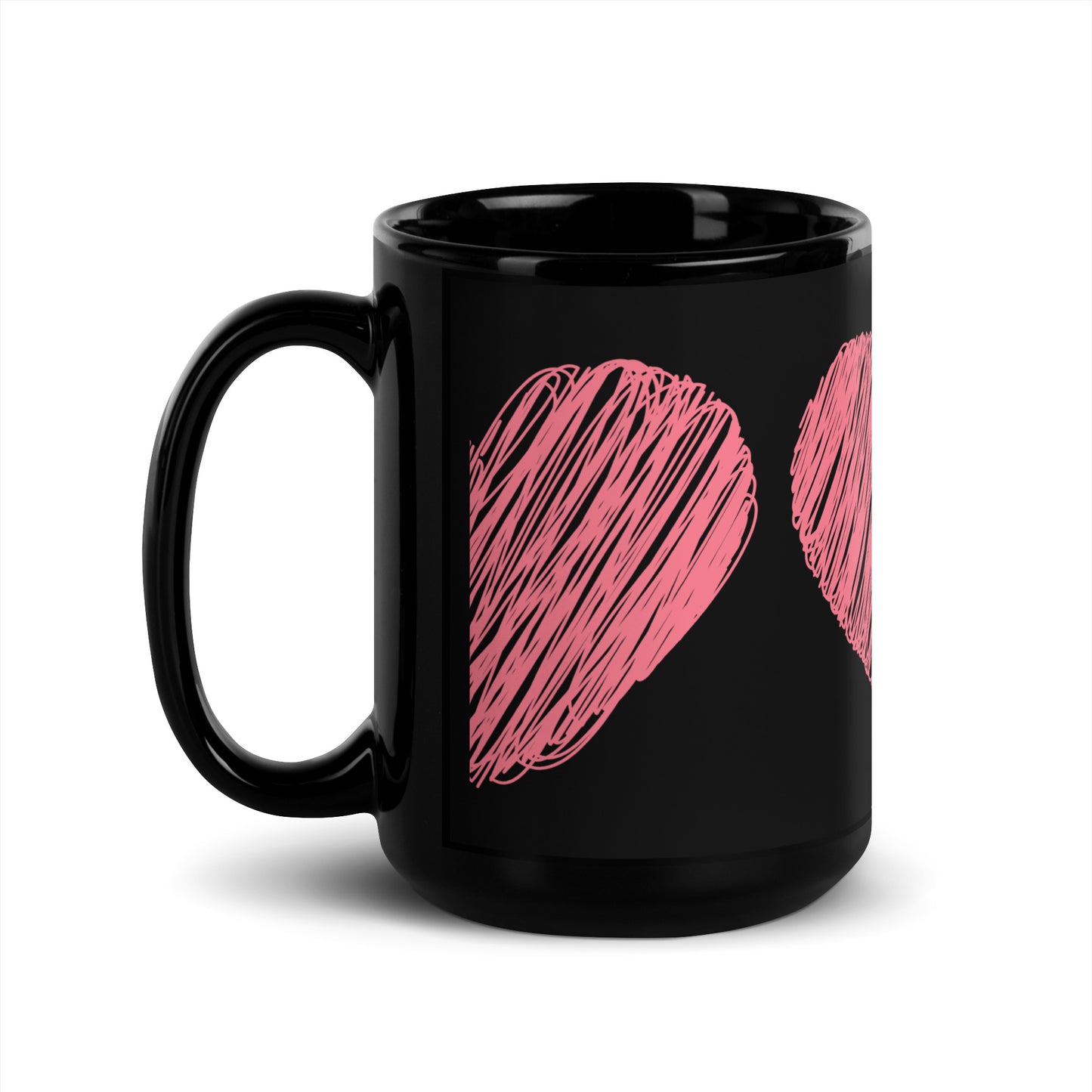 Pink Heart Black Glossy Mug