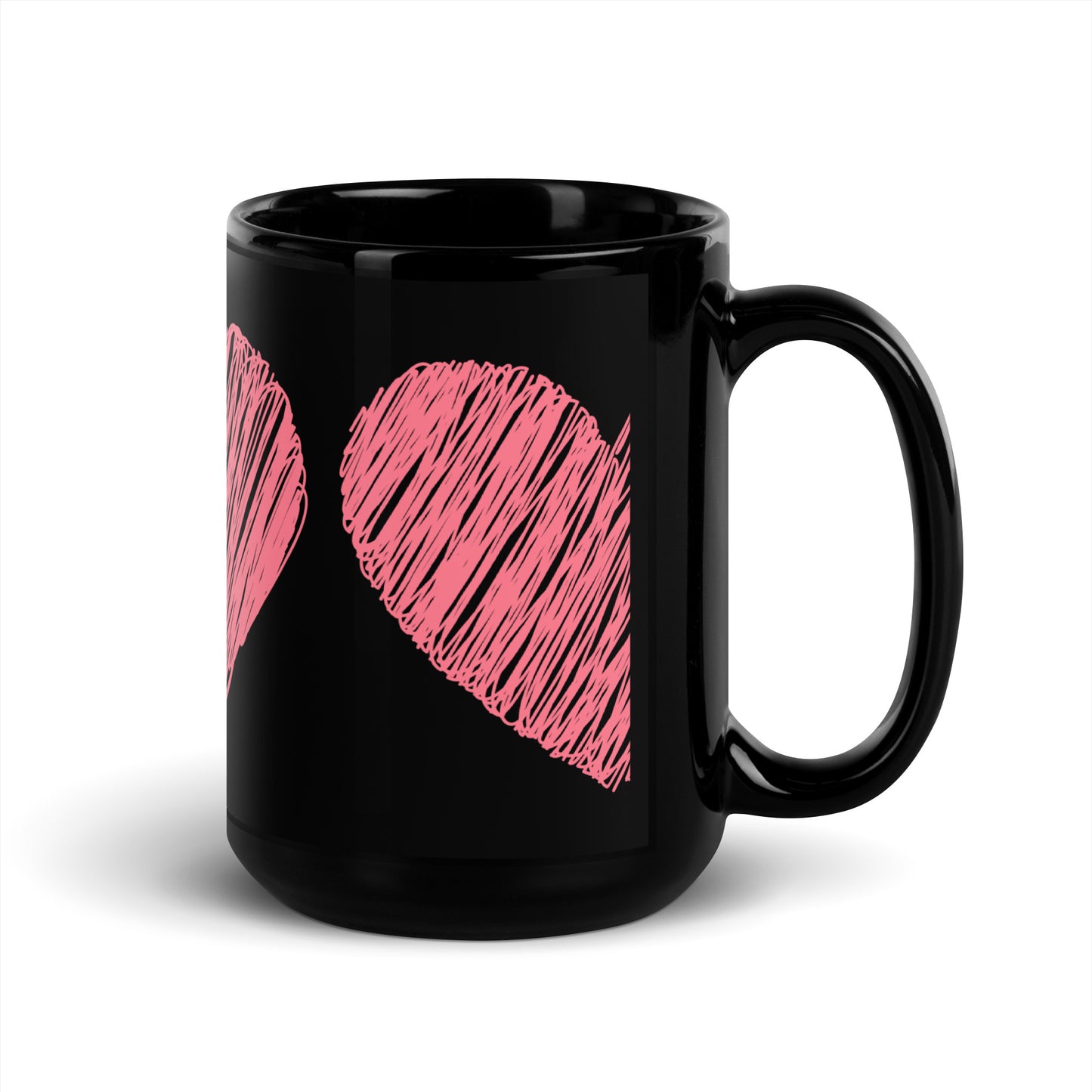 Pink Heart Black Glossy Mug