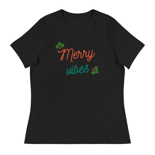 Merry Vibes Women's Relaxed Christmas T-Shirt